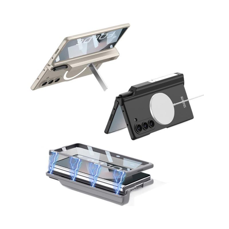 Магнитный чехол для Galaxy Z Fold6 со съемной подставкой, держателем для стилуса, матовым покрытием, ударопрочная поликарбонатная крышка