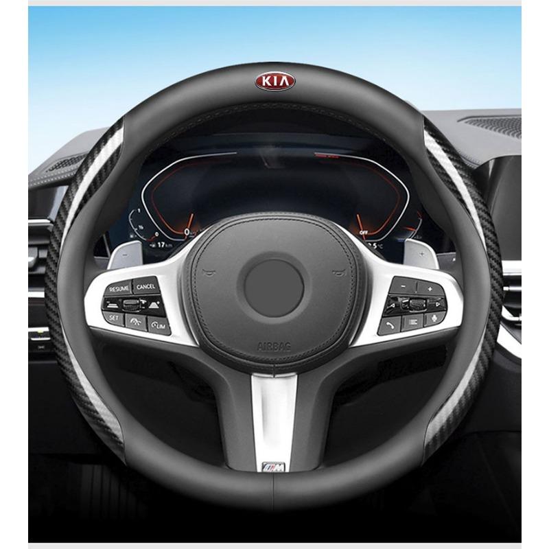 Fashion New Car Leather Carbon Fiber Car Steering Wheel Cover Car Accessories For KIA K5 K9 Sorento Ceed Sportage Carnival Stinger Forte Niro Cadenza