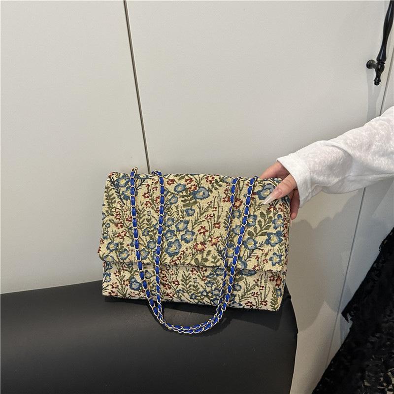 Сумка-конверт Летняя с цветочным принтом Тип крышки Модная Повседневная Наплечная сумка Национальный стиль Сумка-клатч на цепочке для женщин