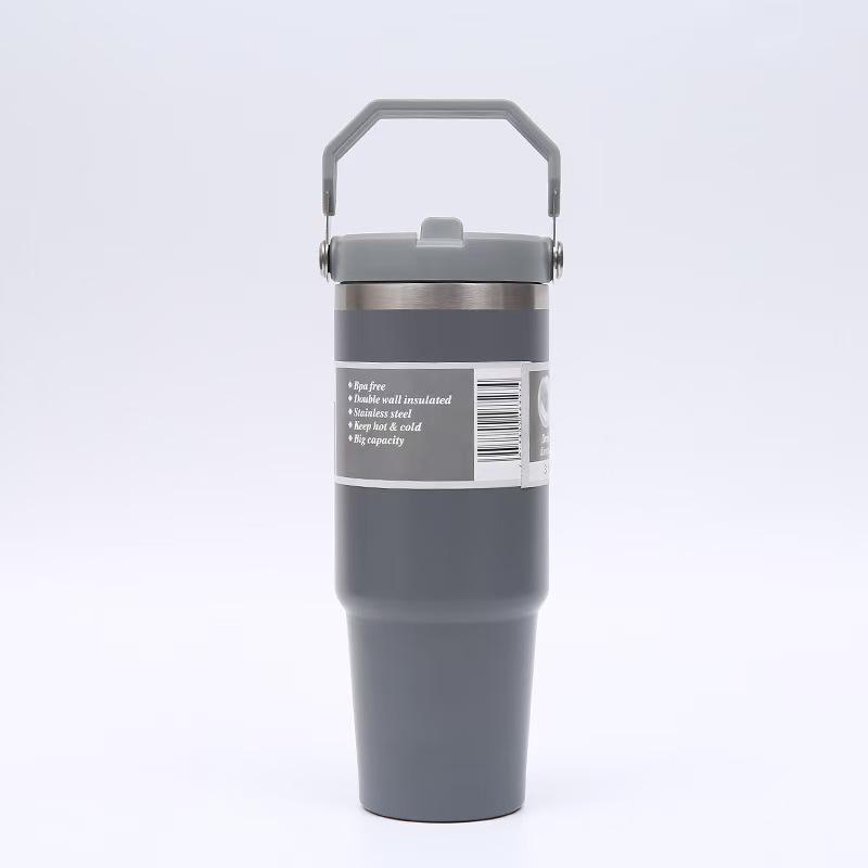 30oz Stainless Steel Portable Travel Thermos Cup with Straw - Large Capacity for Outdoor/Car Use