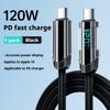 Кабель быстрой зарядки 120 Вт с цифровым дисплеем, двойной кабель Type-C для iPhone 16/15 Pro Max Plus, Xiaomi, Huawei, Samsung