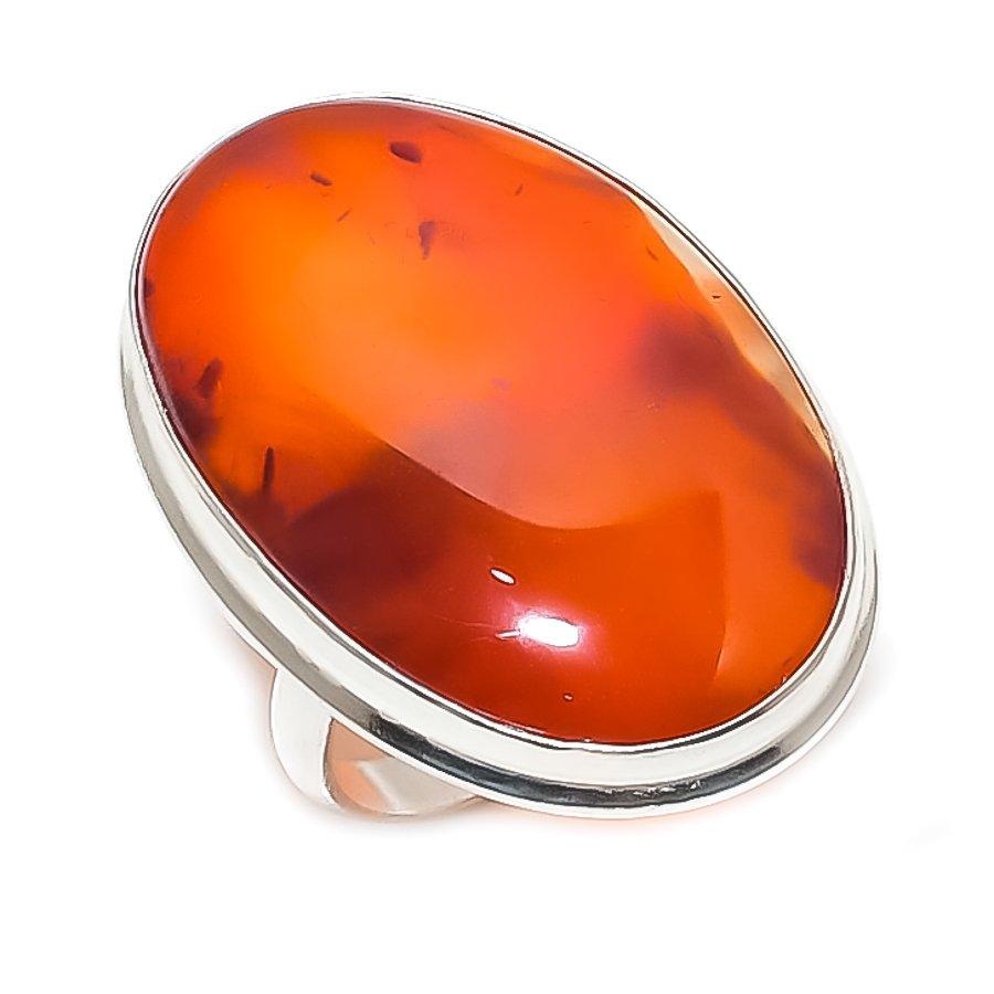 Natural Carnelian Gemstone 925 Sterling Silver Jewelry Ring Size 8.5 O7n06