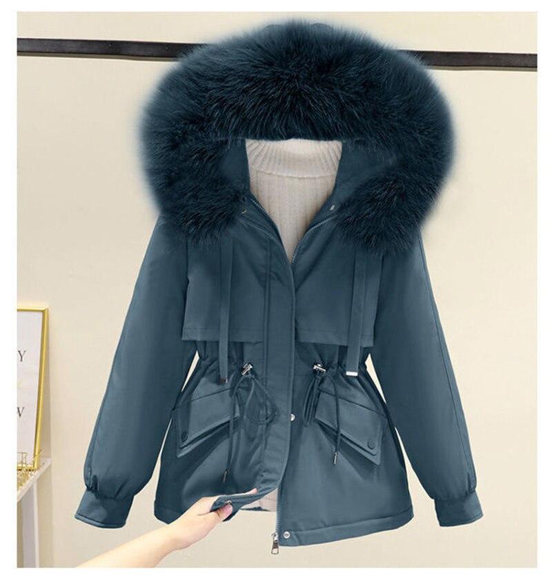 Хлопковая подкладка размера плюс 3XL, зимняя большая меховая куртка, женская свободная тонкая теплая парка с капюшоном, пальто, пуховик