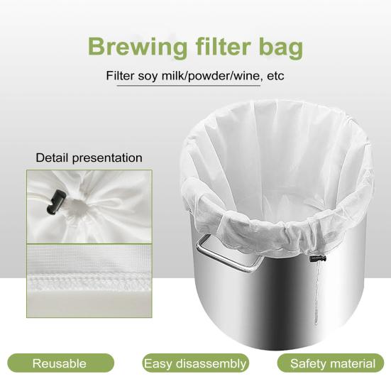 Большие фильтр-мешки для пивоварения. Мешок-сито с мелкой сеткой 250 микрон. Многоразовые сменные пакеты для пивоварения с регулируемым шнурком для домашнего пивоварения.