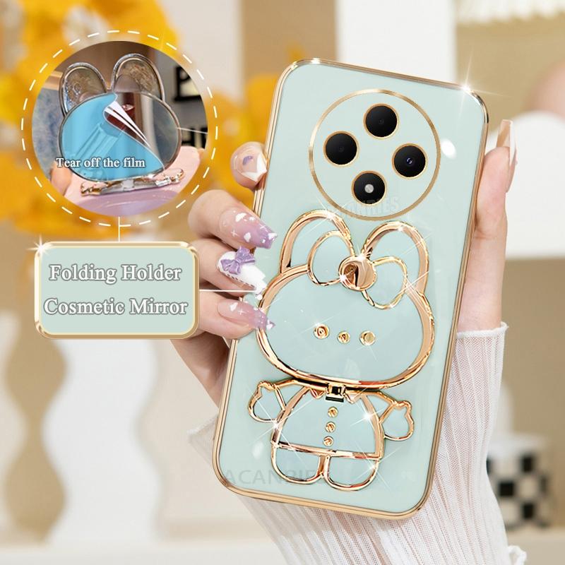 Reno12f Роскошный чехол-держатель для зеркала с покрытием для Oppo Reno12 F Fs 4g 5g Reno 10 12 Pro 5 6 Lite A38 A58 A78 Силиконовый чехол-подставка