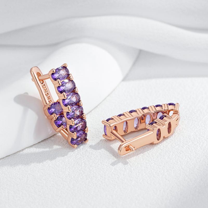 Блестящие фиолетовые серьги-капли из натурального циркона для женщин, тренд, цвет розового золота, свадебные украшения для невесты, изящные ювелирные изделия, кристальный подарок