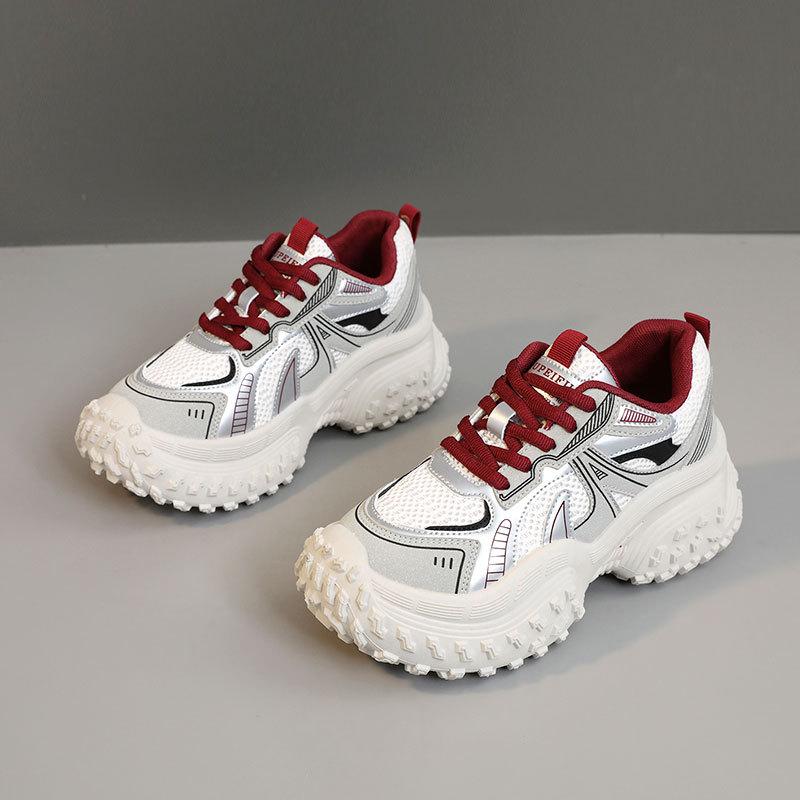 Весна Новинка 2025 Женские Массивные Спортивные Кроссовки Сетчатые Дышащие Увеличивающие Платформу Модные Корейские Женские Кроссовки