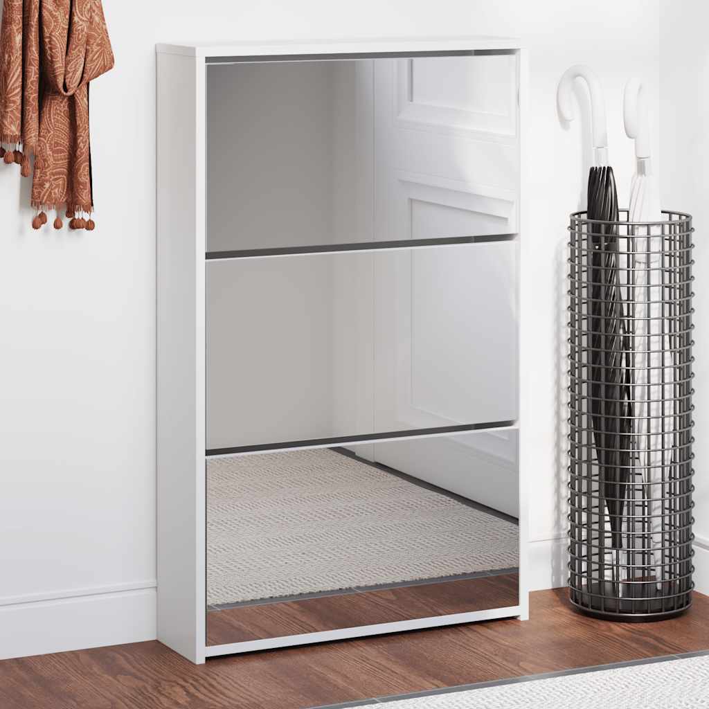 3 Tier Shoe Cabinet with Mirror White 63 x 17 x 102.5 cm