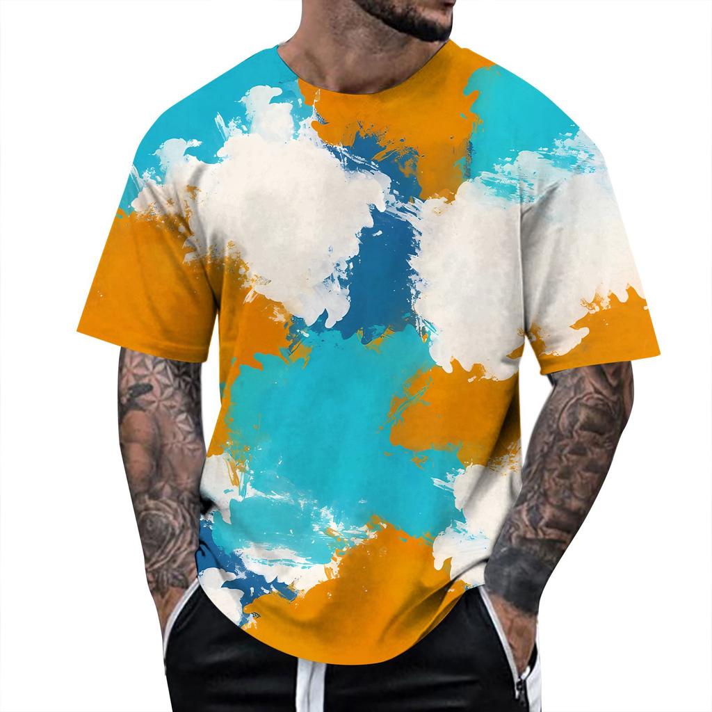 Summer Fun 3D Pattern Tie Dyeing T-shirt Color Painting 3D Printing Men's T-shirt Short Sleeve Top