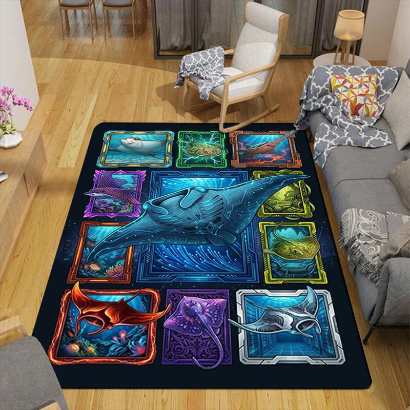 Cybernetic Marine Life Pattern Rug Floor Mat for Living Room or Bedroom Soft and Comfortable Carpet a Gift for Birthday and Holiday.