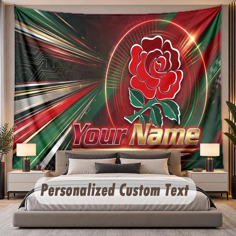 Custom Name Text Tapestry England Rugby Personalized Polyester Wall Tapestry For Bedroom And Room