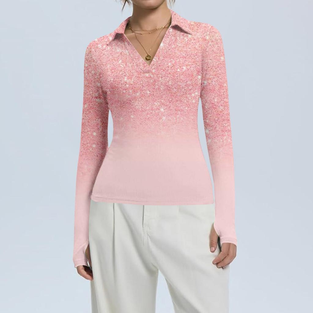 Женская Мода Повседневный Принт V-образный Вырез Длинный Рукав Застежка на Пуговицы Топ