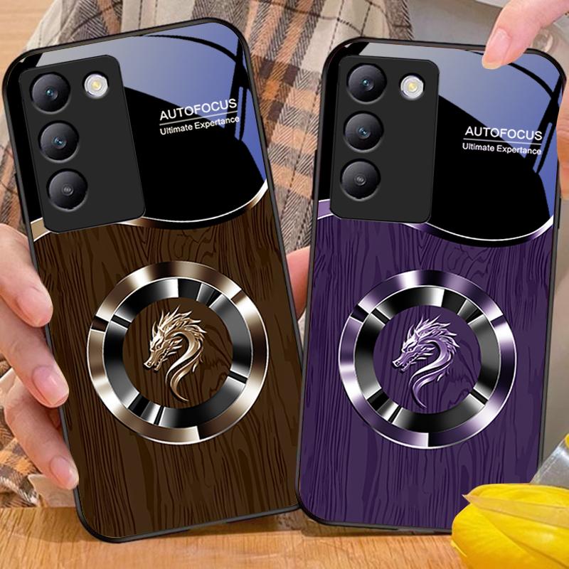 Circle Dragon Для Y72 33S 11 03 36 96 Lite 35 16 Iqoo 12 V40 SE 5G 29 40 21 30 X80 Pro Vivo Чехол для телефона из закаленного стекла Черный