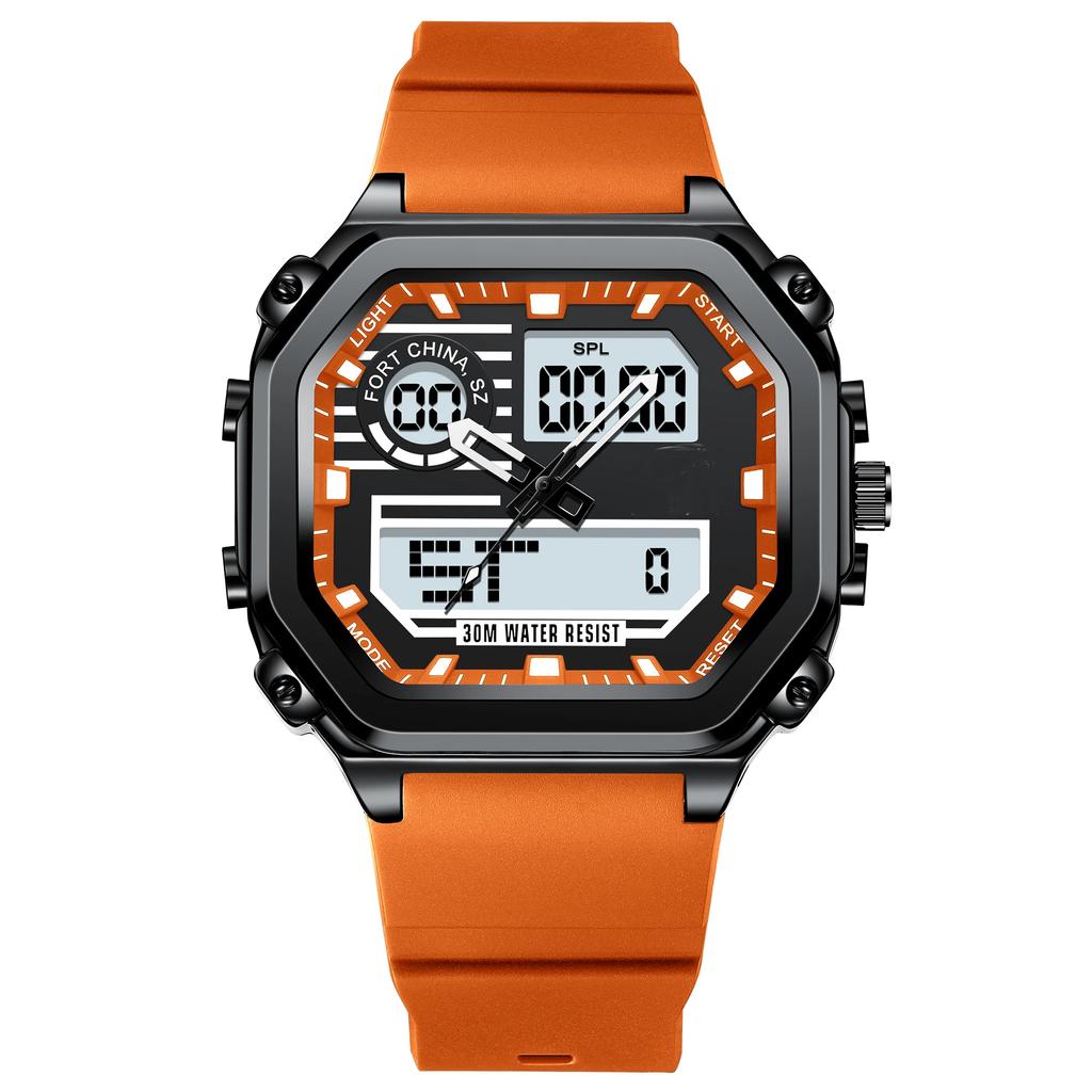 Спортивные квадратные мужские часы Водонепроницаемые Светодиодные светящиеся Неделя Дата Наручные часы Силиконовый ремешок Электронные кварцевые часы
