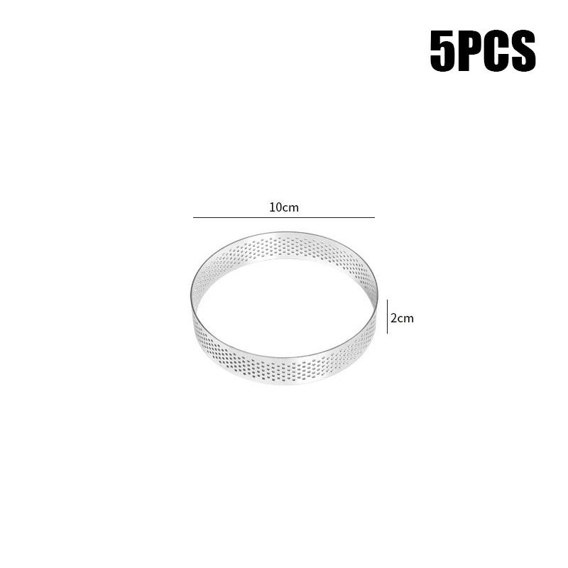 5 шт. круглых колец из нержавеющей стали для тарталеток, жаропрочных перфорированных форм, самодельных форм для мусса, фруктового пирога, тарталеток, пончиков, кухонных принадлежностей