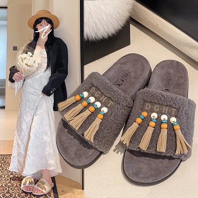 Ретро кисточки пушистые тапочки женские осенние новые носить модные и повседневные ленивые шлепанцы