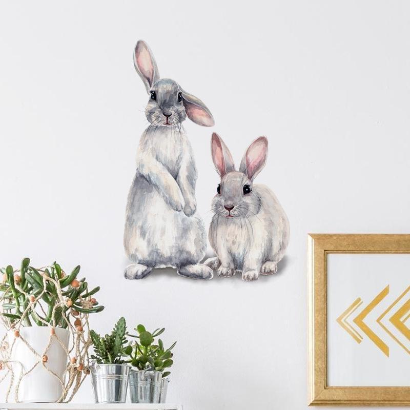 Two Cute Rabbits Wall Stickers Children's Kids Room Home Decoration Removable Wallpaper Living Room Bedroom Mural Bunny Decals 2025
