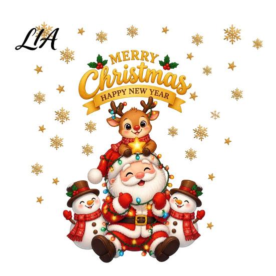 Removable Festive Wall Decor for Home Christmas Santa Claus and Deer Sticker, Waterproof PVC Decal Holiday Stickers Winter Party Decoration,