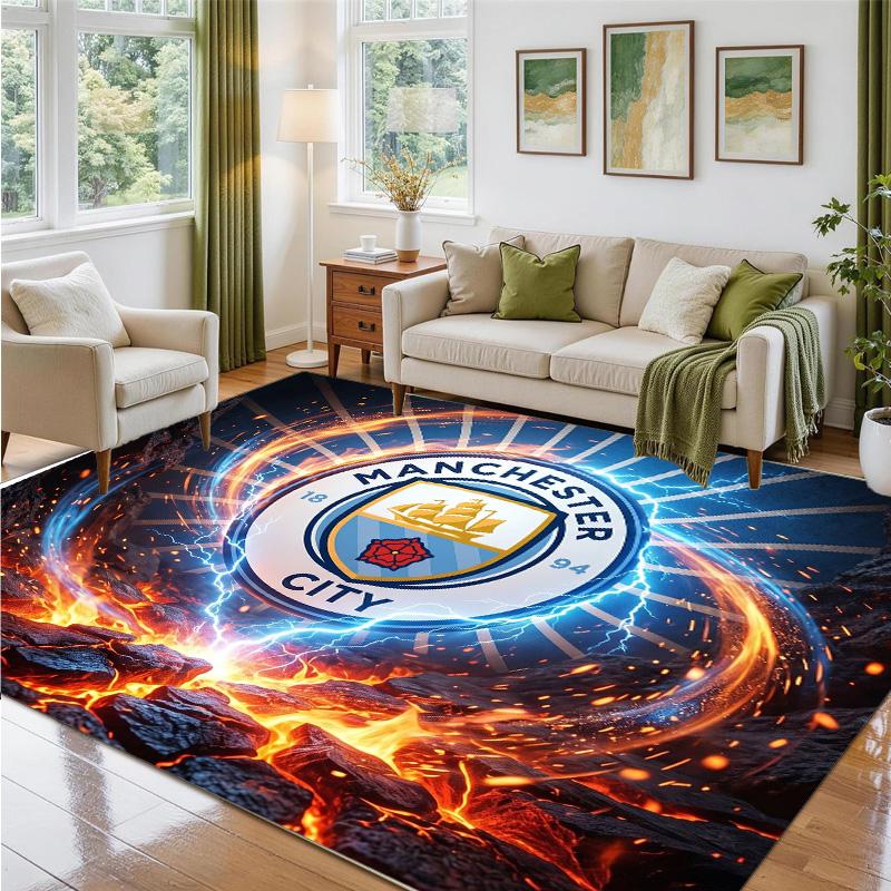 Manchester City Design Crystal Velvet Rug Soft Decorative Mat for Bedroom Entrance