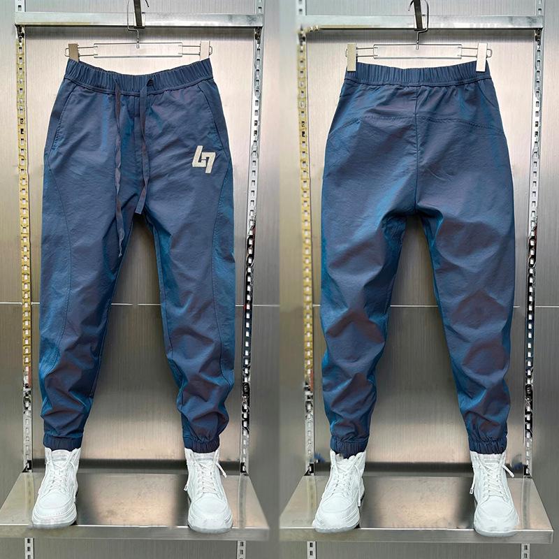 Мужские быстросохнущие гаремные брюки облегающего кроя: Цветовой блок, Эластичная талия, Повседневный летний стиль