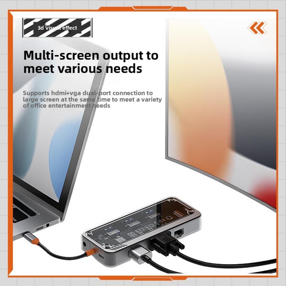 USB-концентратор Type-C 10 в 1 с прозрачным дизайном, многофункциональный док-адаптер