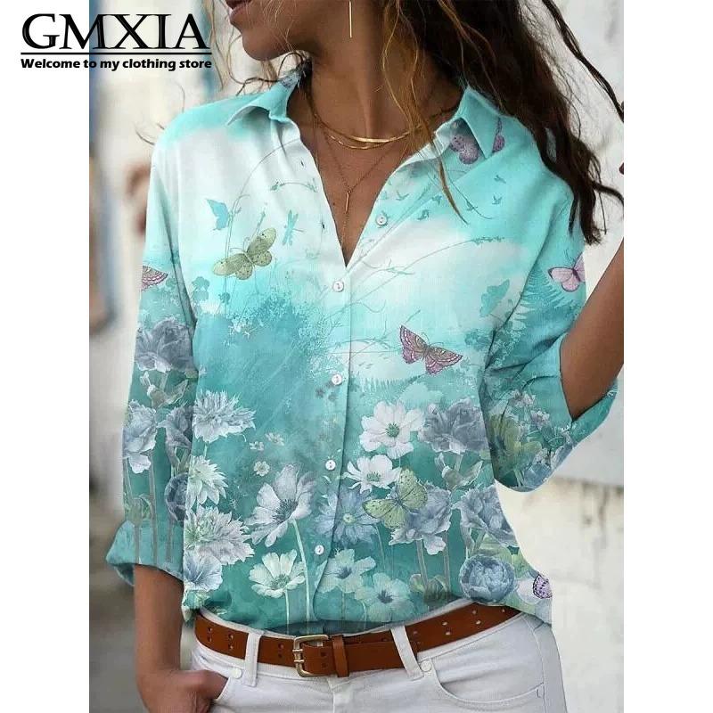 GMXIA 38 цветов Женская мода Повседневные Блузки и рубашки с длинным рукавом и воротником ПОЛО