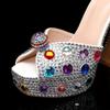 Luxury Colorful Rhinestones Women Gladiator Sandals Sexy Ankle Strap Platform Wedges High Heels Summer Party Prom Shoes