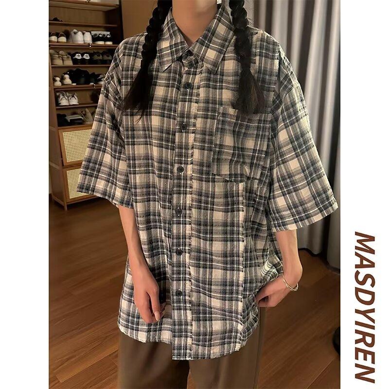 Летняя новая повседневная рубашка с рукавами пять четвертей, свободная рубашка большого размера с короткими рукавами для мужчин и женщин