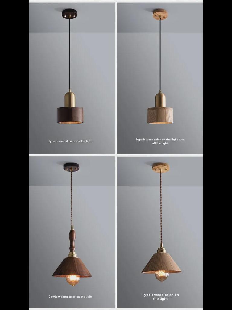 Nordic Style Black Walnut Retro Brass Chandelier for Restaurant or Bar