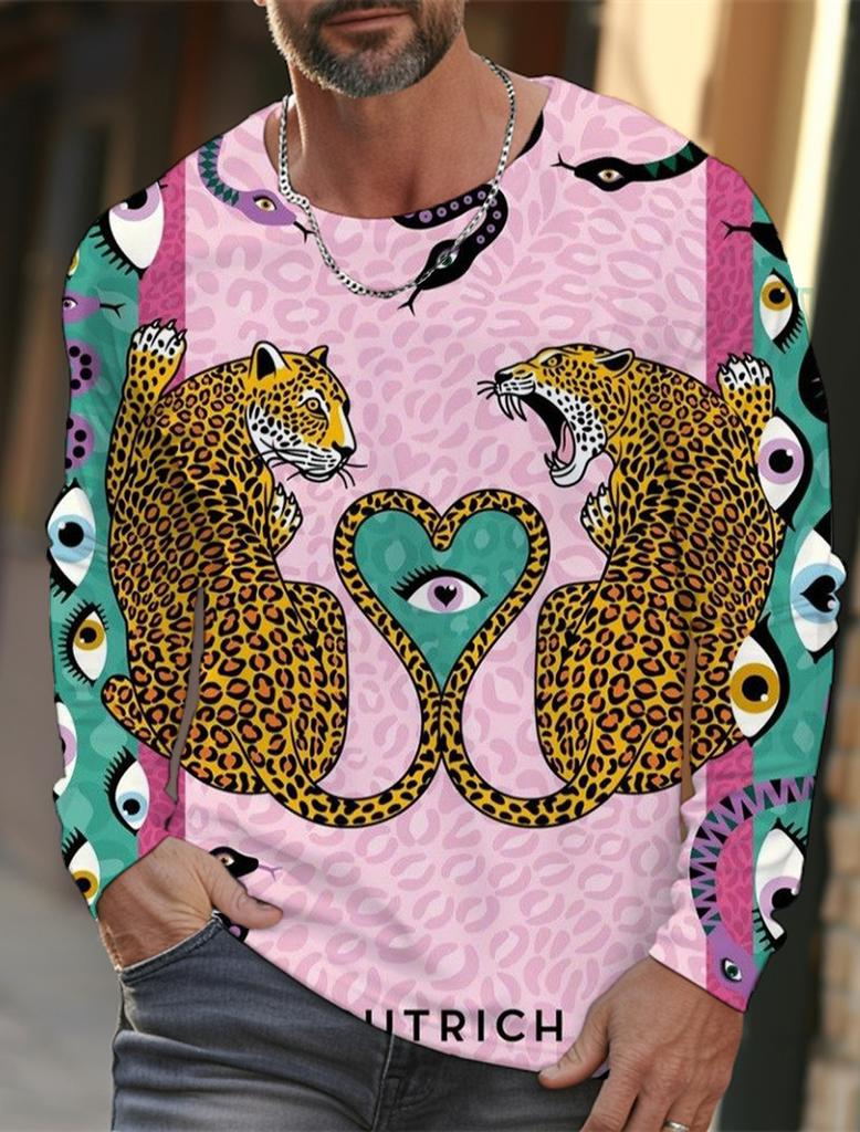 Мужская футболка с длинными рукавами, 3D-печать, HD-принт с леопардовым принтом, мужская футболка с длинными рукавами, осенние топы, повседневная домашняя одежда с круглым вырезом