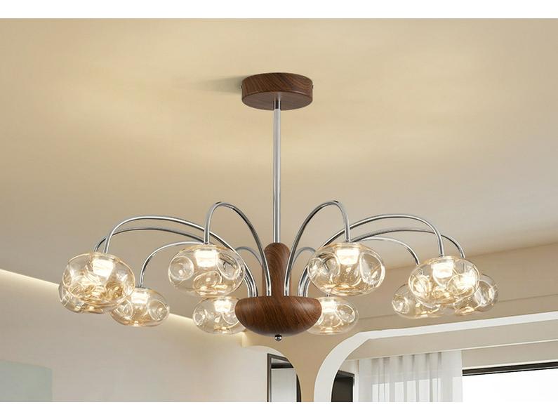American Retro Walnut and Glass Chandelier for Living Room