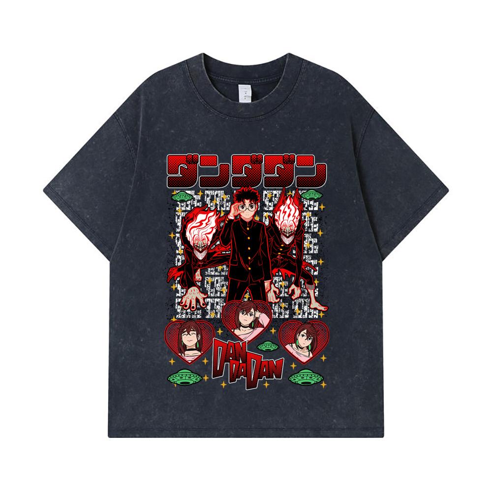 275 GSM Washed T-shirts 100% Cotton Dandadan V27 Okarun Print Unisex Heavy Cotton T Shirt