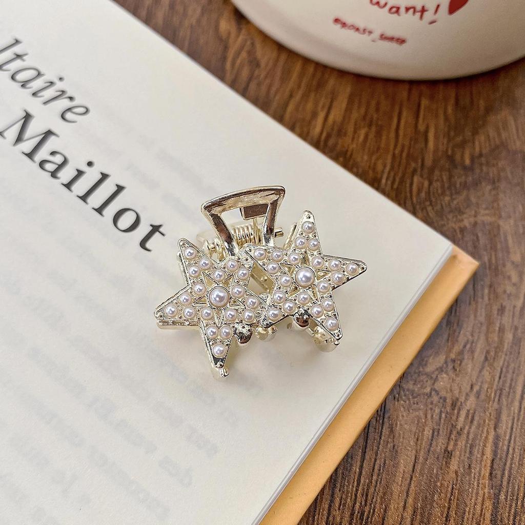 Маленькая заколка для волос Pearl Rhinaute, женская сетчатая заколка для знаменитостей, нежный высокий зажим для хвоста, корейская расширенная заколка для волос с боковым разрезом, головной убор