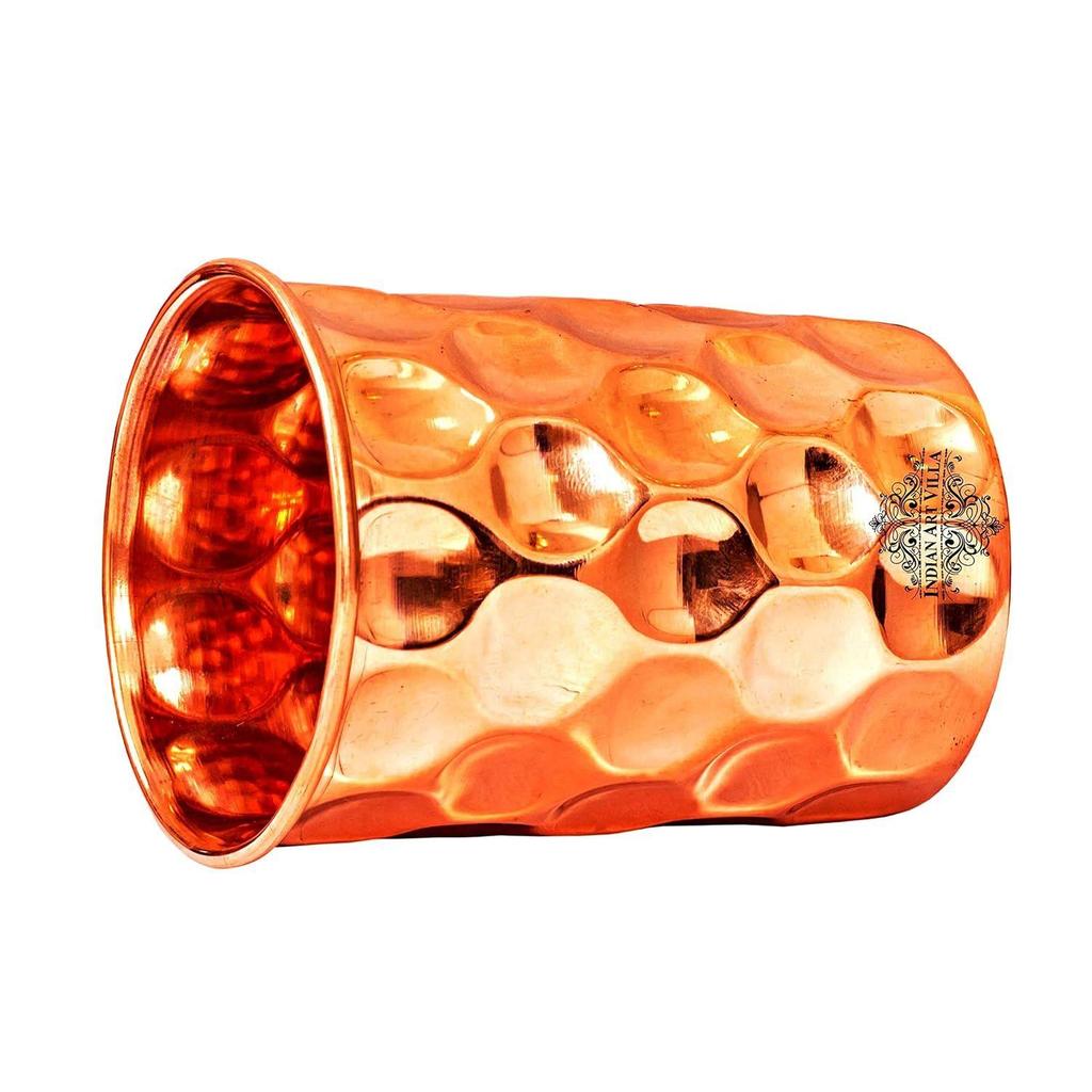 Pure Copper Drinkware Gift Set of 1 Jug & 2 Glass with Gift Box & Diamond Hammered Design, Jug-1.5 Litre & Glass-300 ML