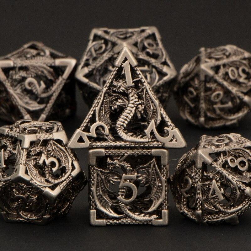 Набор полых металлических кубиков Dnd «Подземелье и кровь дракона» D + D кубики D20 D12 D10 D9 D8 D6 D4 РПГ Медные многогранники Игральные кости для ролевых игр