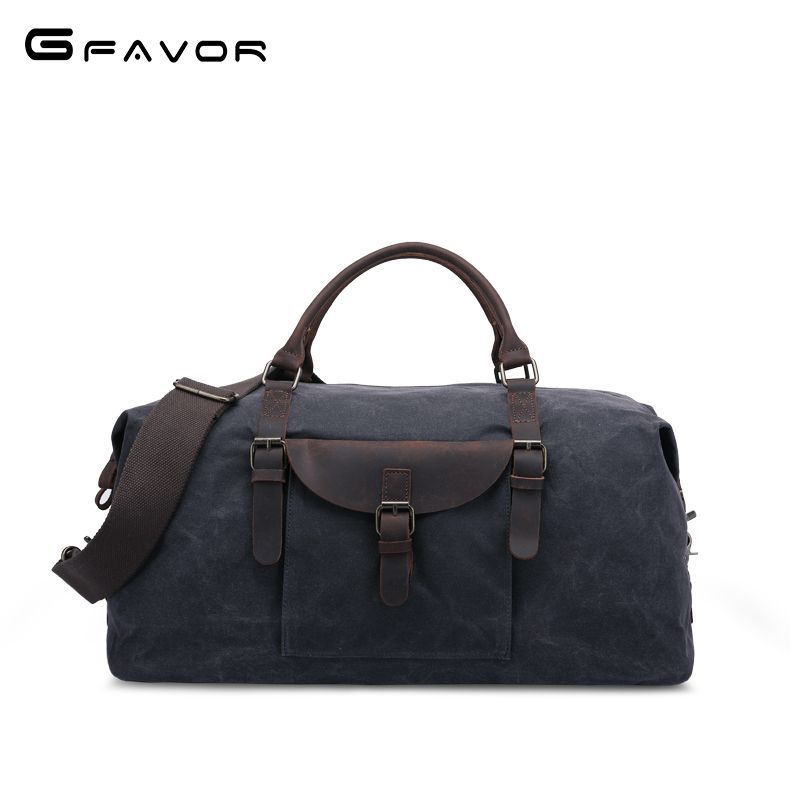 Vintage Travel Duffel Bag - Large Capacity Waxed Canvas Bag with Crazy Horse Leather, Men's Short Trip Outdoor Luggage Bag T0025#