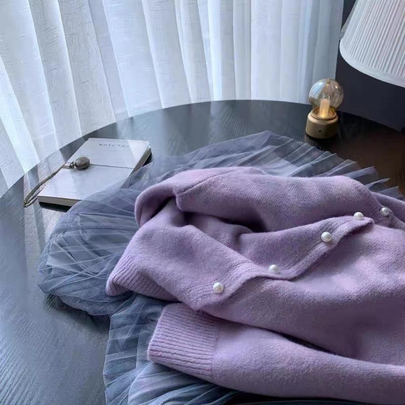 Весенне-осенний вязаный маленький кардиган конфетного цвета с жемчужными пуговицами, женский, уменьшающий возраст, маленький свежий свитер-жакет с длинным рукавом, модный