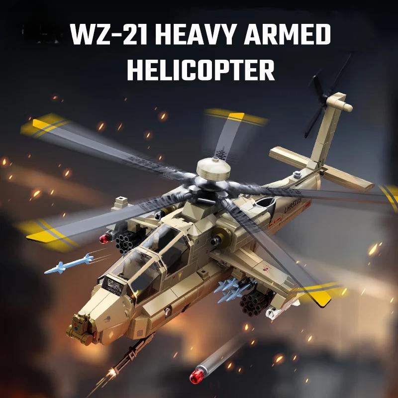 703pcs Military Series Z-21 Heavy Armed Helicopter Assemblage Building Blocks MOC Fighter, Aircraft Model Bricks Kids Toys