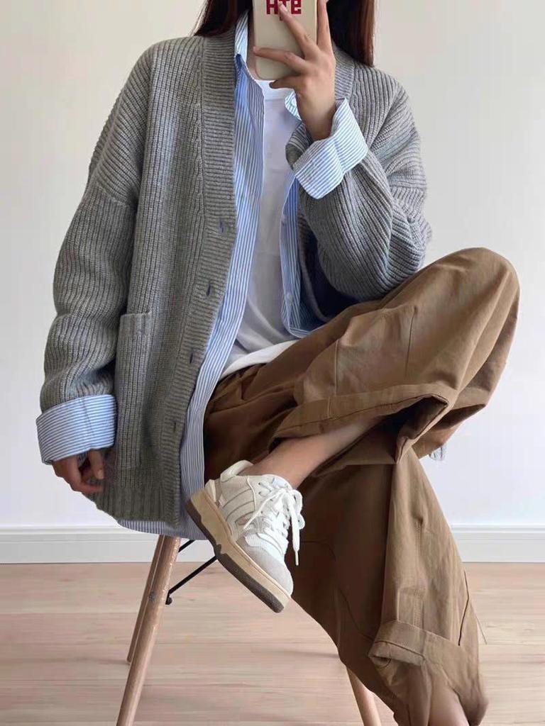 Korean Style Retro Knit Sweater Women's Loose Cardigan Coat