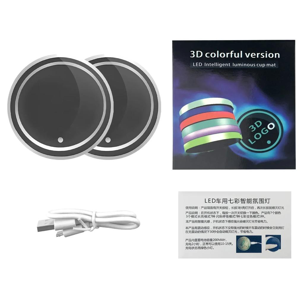 Colorful Car Luminous Water Cup Pad LED Car Interior Breathing Night Light Central Control Car Anti-skid Pad Ambient Light