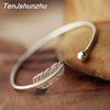 925 Sterling Silver Jewelry Female Simple Feather Adjustable Bangle&Bracelet for Women Pulsera Sl005