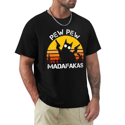 Мужские футболки с принтом Pew Pew Madafakas Cat With Two Guns, летние хлопковые футболки, дышащая свободная одежда, уличные футболки в стиле хип-хоп