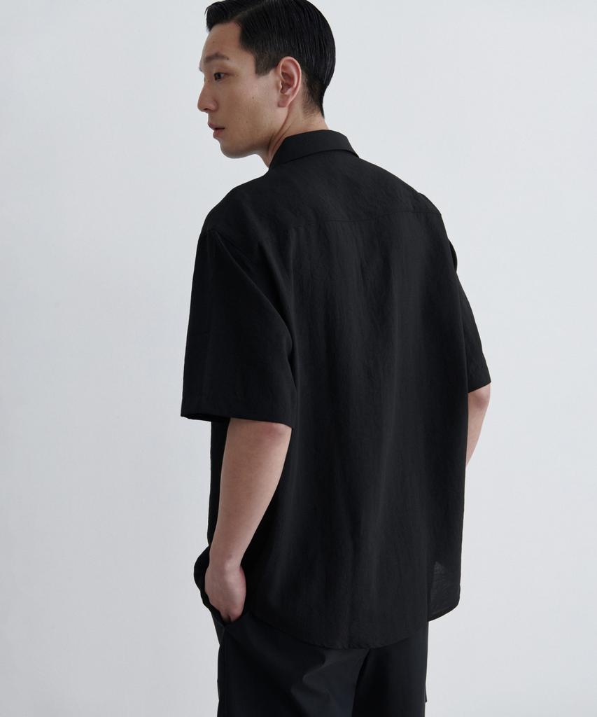 MUSINSA STANDARD Relaxed Linen-Like Short Sleeve Shirt [Black]