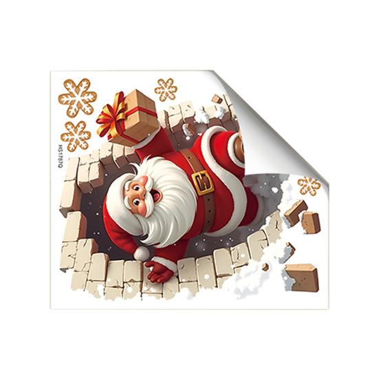 Настенные наклейки Дед Мороз Рождественская наклейка Дед Мороз пробивает кирпичную стену Забавная 3D-иллюзия Акцентная наклейка для праздничного дома, вечеринки, гостиной, спальни