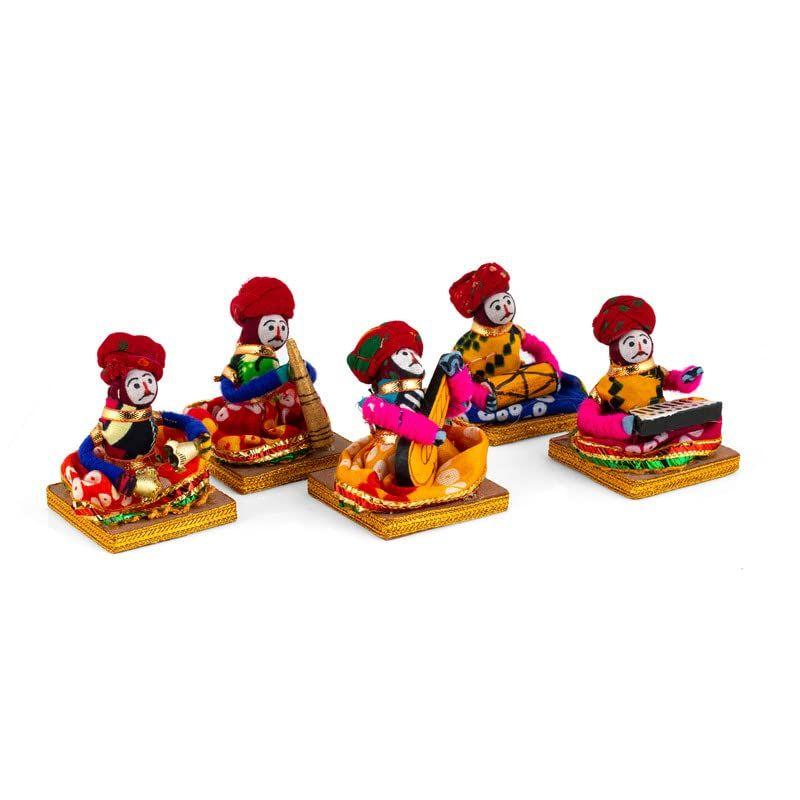 New Recycled Material Rajasthani Musician Bawla Puppets Idol (7x28 Cm Multicolor) -5 Piece (Male Puppets)