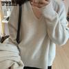 V-neck Pullover Women's Laid-back Style Sweater Autumn and Winter Knitted Sweater Korean Style Fashionable Long-sleeved Casual Loose Pullover