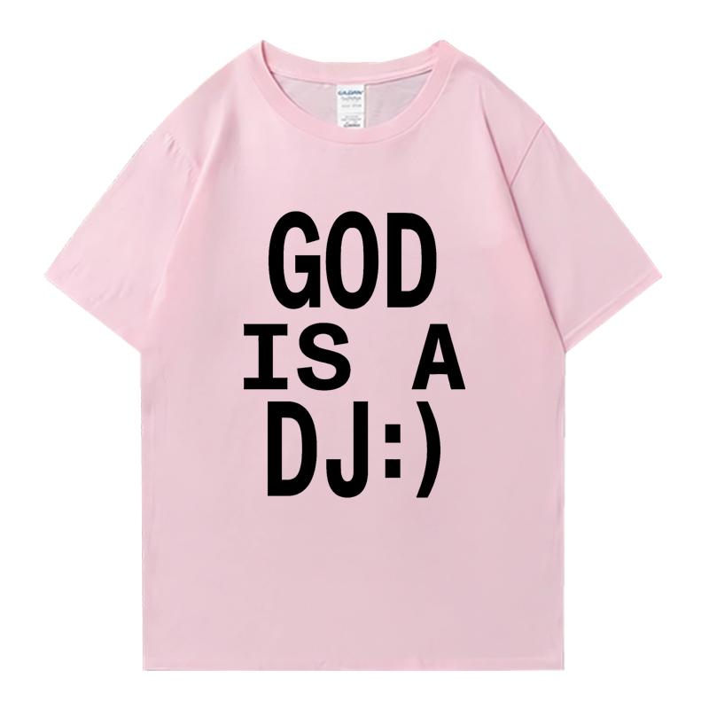 God Is A DJ Print Summer Oversized T-shirt Crew Neck Men Women Short Sleeve 100% Cotton T-shirts Crew Neck Oversized Unisex Tops