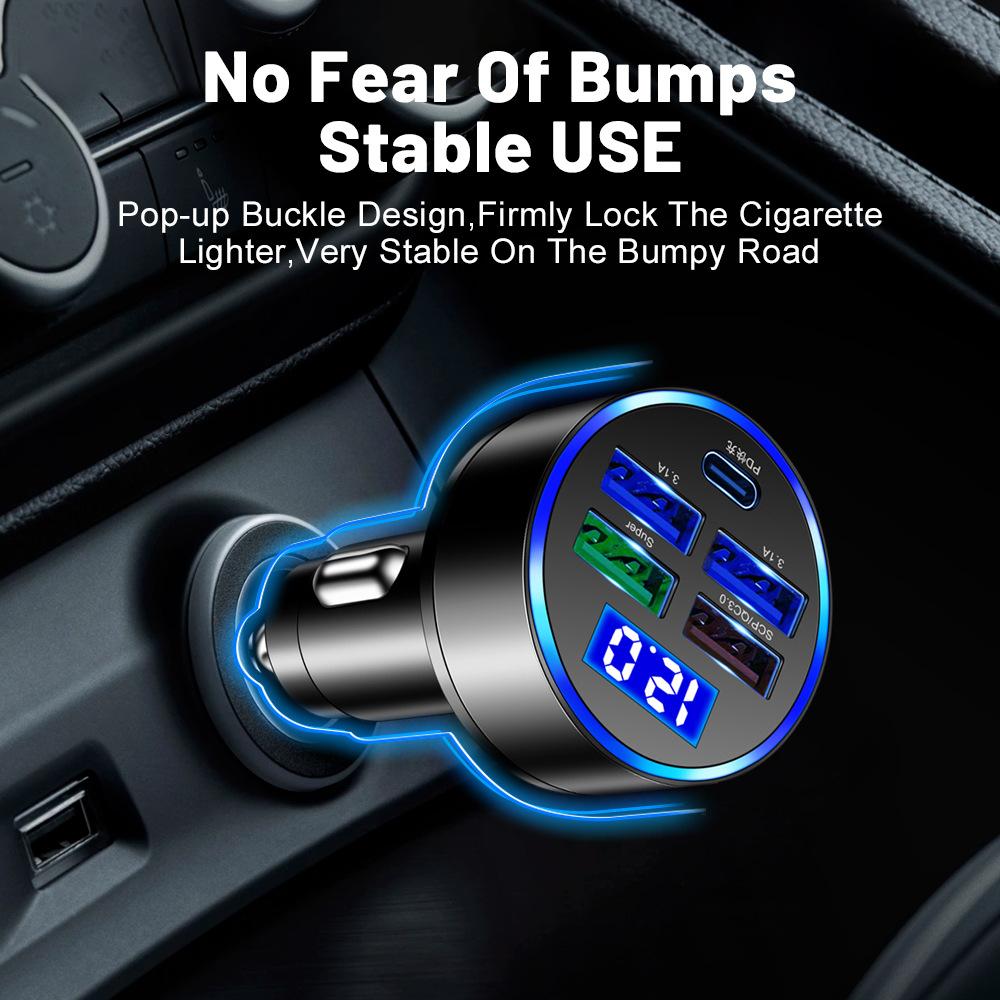 Автомобильное зарядное устройство 5 портов быстрая зарядка PD QC3.0 USB C 250 Вт светодиодное автомобильное зарядное устройство для телефона адаптер Type C в автомобиль для Iphone Samsung Huawei Xiaomi