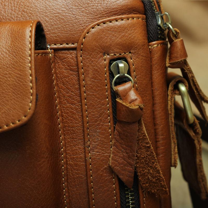 Retro First-Layer Cowhide Men'S Shoulder Bag Messenger Bag Genuine Leather Vertical Ipad Men'S Shoulder Bag