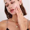 Women's Stainless Steel Jewelry Set Gold Plated Four-Piece Temperament Exaggerated Oval Pearl Collar Wedding Engagement Party